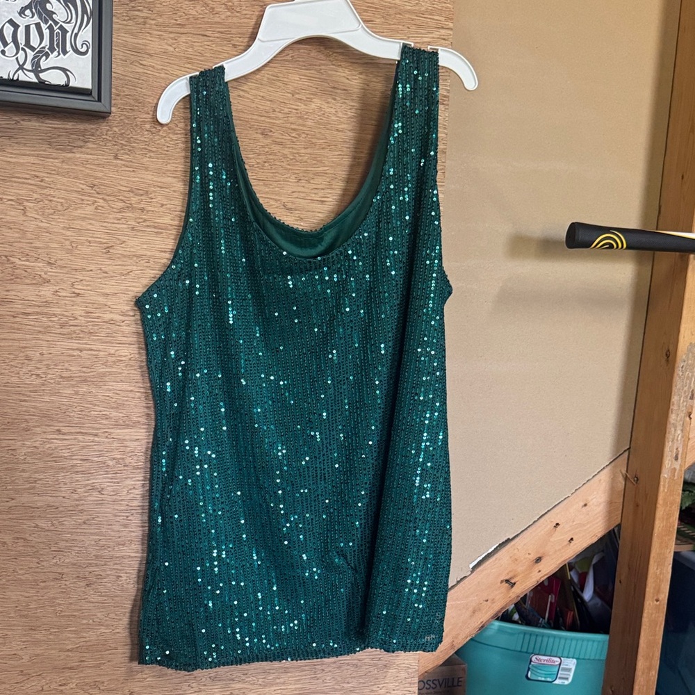 Amazon XL Green Sequin Tank Top